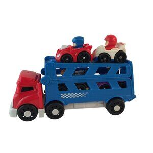 Fisher Price Little People Wheelies Car Carrier Hauler Transporter Race Car Lot